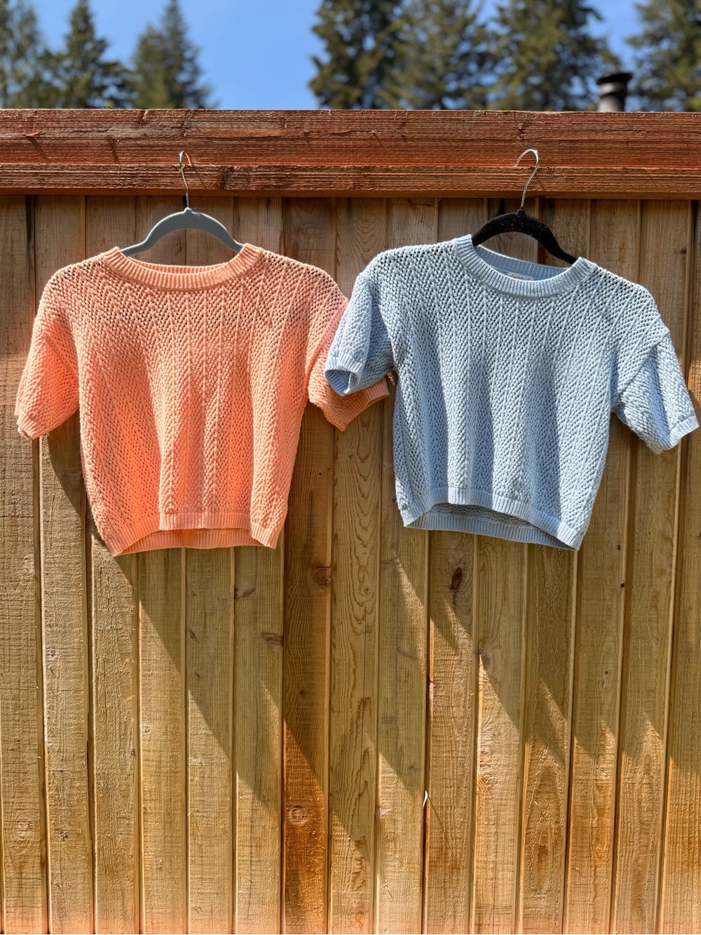 Cat & Jack Short-Sleeve Knit Tops in Peach and Light Blue